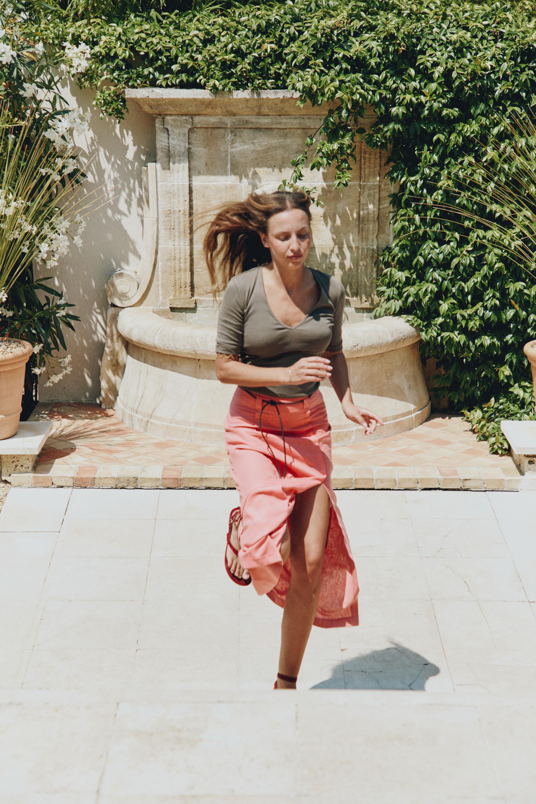 LINEN BELTED MIDI SKIRT